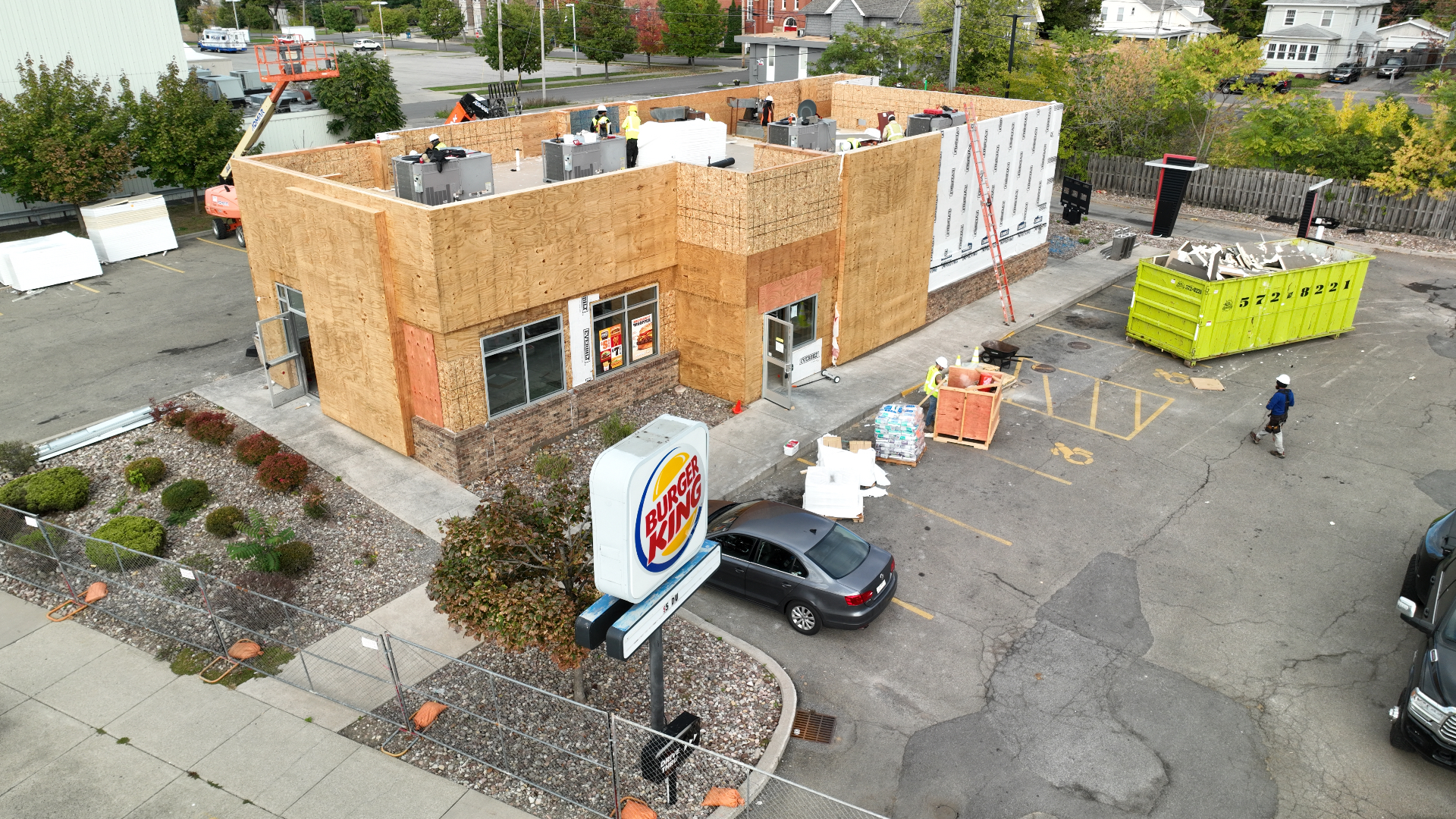 Top Priority crew framing and re-roofing a national-brand Burger King restaurant